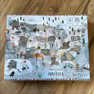 Watercolor USA Map 500 piece Puzzle  *New in box